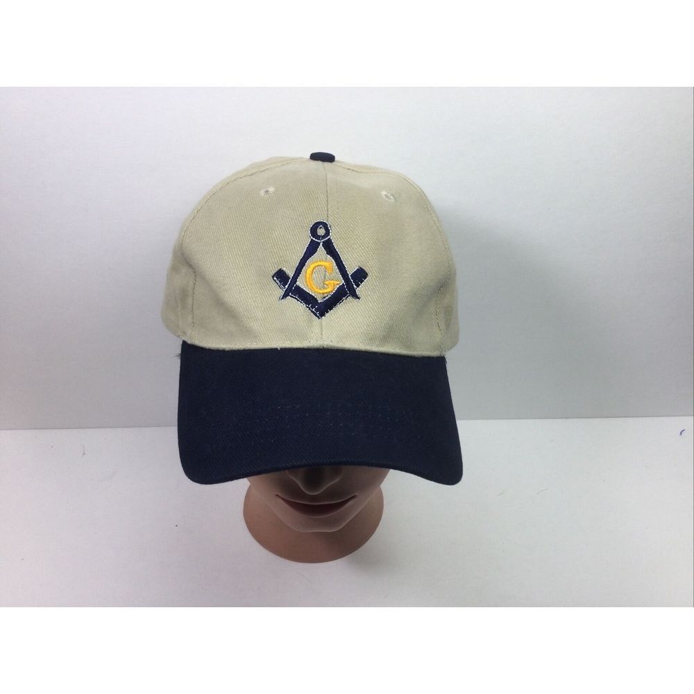 Freemasons Masonic‎ Hat Beige Blue Adjustable Cap Lodge Marietta 444 Embroidered